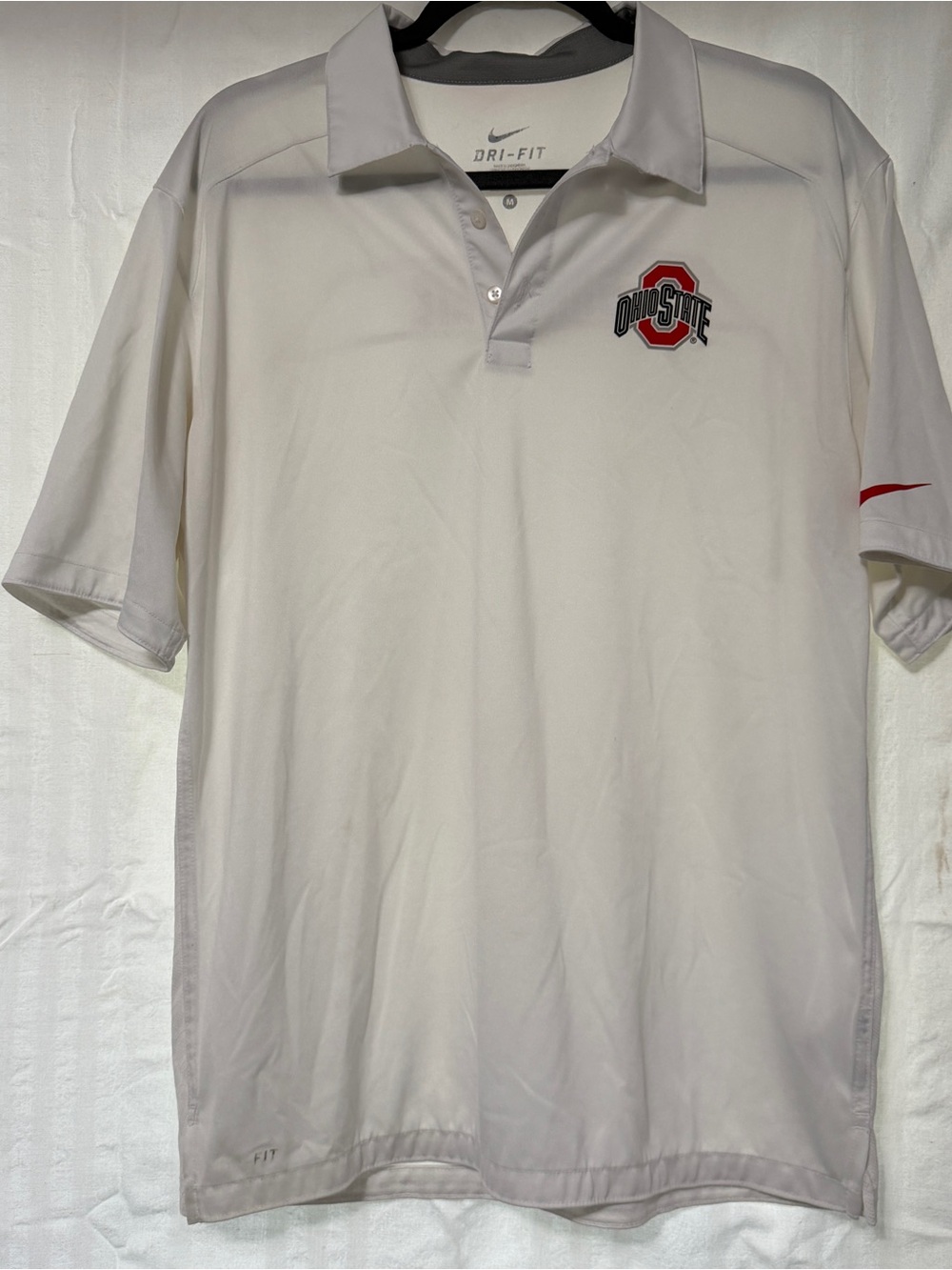 Nike White Ohio State Dri-FIT Polo with Red Logo Size Medium